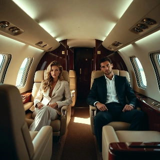 Cool Guy in Luxury Private Jet Interior