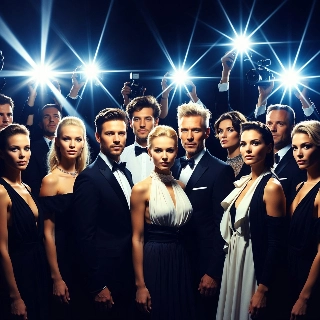 Cool Red Carpet Group Posing Amid Camera Flashes