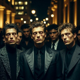 Exhausted Stylish Boys in City Night Photorealistic