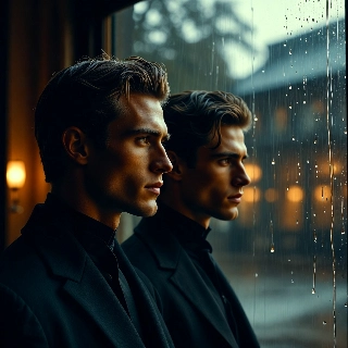 Melancholic Boy Staring at Rainy Window Portrait