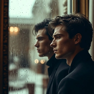 Melancholic Boy Staring Rainy Window Portrait