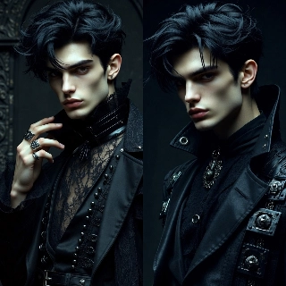 Mysterious Gothic Chic Boy Black Lace Portrait