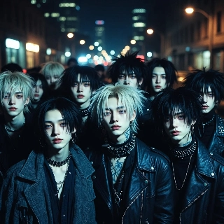 Exhausted Grunge Emo Boys in Stylish City Night
