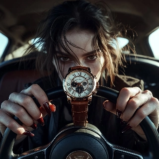 Grunge Emo Driver Gripping Wheel with Luxury Watch