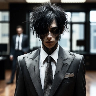 Grunge Emo Executive in Sharp Black Suit