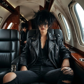 Grunge Emo Girl in Private Jet Luxury