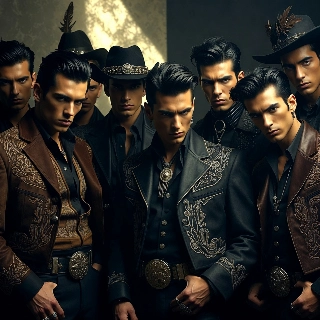 Arrogant Elite Sad Boys Cowboy Group Portrait
