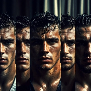 Determined Sweaty Athlete Gritty Moody Portrait Collage