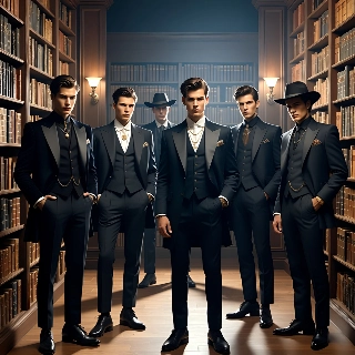 Melancholic Dark Academia Boys Library Ensemble