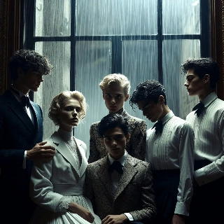 Melancholic Youths Gazing at Rainy Window Portrait