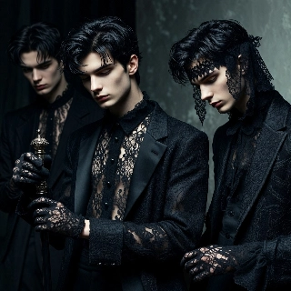 Mysterious Gothic Chic Sad Boy Lace Portrait