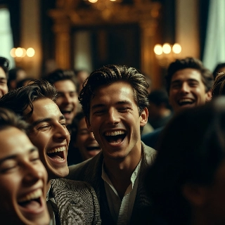 Radiant Laughter Joyful Young Man Elegant Cinematic Portrait