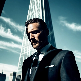 Sad CEO Portrait with Skyscraper Background