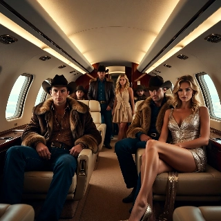 Trauriger Cowboy im luxuriösen Interieur eines Privatjets