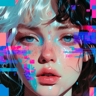 AI Glitch Distorted Beauty Portrait