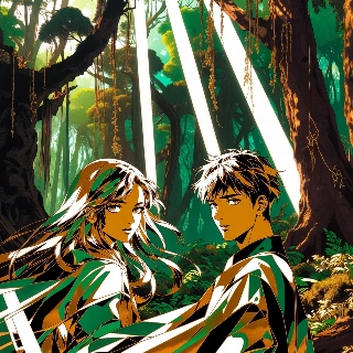 Anime-par i dybe skovlysstråler