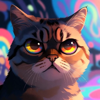 Confused Funny Cat Meme with Glowing Eyes Digital Art