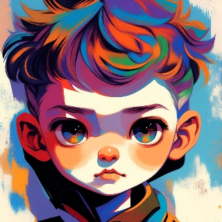 Sød Chibi-figur med regnbuehår og levende kunst