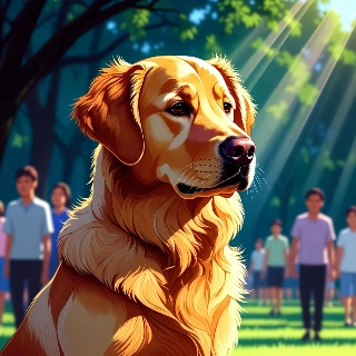 Cute Golden Retriever in Sunny Park Animated Style
