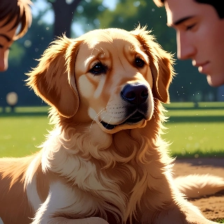 Cute Golden Retriever Sunny Park Animated Art