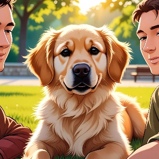 Cute Golden Retriever Sunny Park Illustration