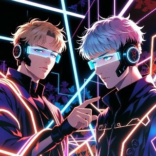 Cybercore Futuristic Anime Duo Neon Visors