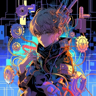 Cyberpunk Anime Character with Mechanical Augments