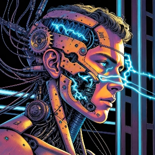Cyberpunk Anime Cyborg Intense Glowing Eyes