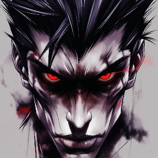 Dark Anime Villain with Red Glowing Eyes Portrait