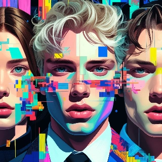 Glitch Art Digital Error Trio Portrett Estetikk
