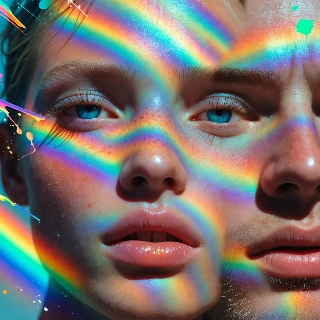 Holographic Rainbow Light Portrait Aesthetic