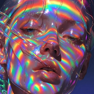 Holographic Rainbow Light Portrait Aesthetic