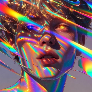 Holographic Skin Rainbow Light Anime Portrait