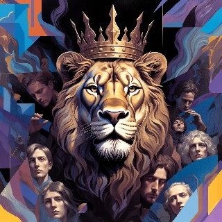 Majestic Lion King Golden Crown Surreal Digital Art