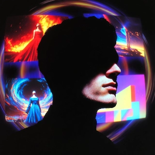 Mysterious Silhouette Face in Shadowy Surreal Art