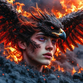 Phoenix Rising Flames Ash Fantasy Portrait