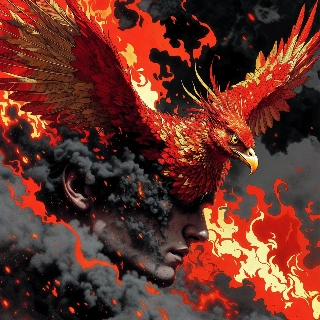 Phoenix Rising from Flames in Fiery Digital Art
