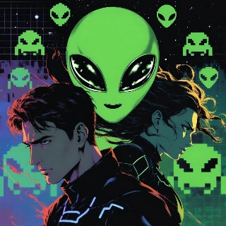 Retro Space Invaders Alien Duo Cyberpunk PFP