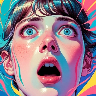 Shocked Wide-Eyed Girl in Vibrant Neon Splatter Art