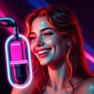Smilende Twitch Streamer Neon Mic Digital Kunst