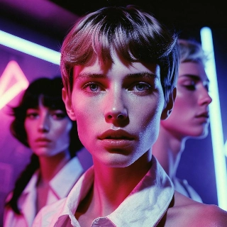 Vaporwave 80s Neon Pastel Purple Women Portrait