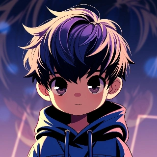 Roztomilý chibi kluk s dvoubarevnými vlasy na špičaté noze