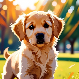Cute Golden Retriever Puppy Sunny Park Digital Art