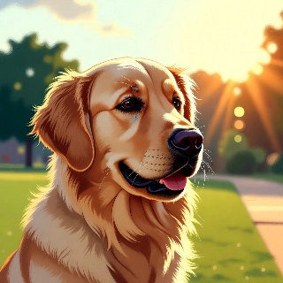 Niedliche Illustration eines Golden Retrievers im Sunny Park