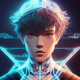 Cybercore futuristisk anime-dreng med neonteknologisk hat