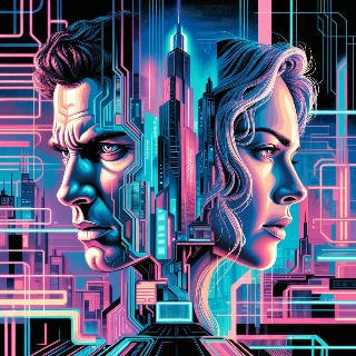 Cyberpunk Neon Duo Futuristic City Portrait