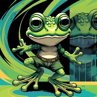 Dancing Frog Retro Green Cartoon Style