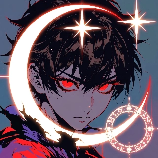 Portrét temného anime zloducha s červenými žiariacimi očami