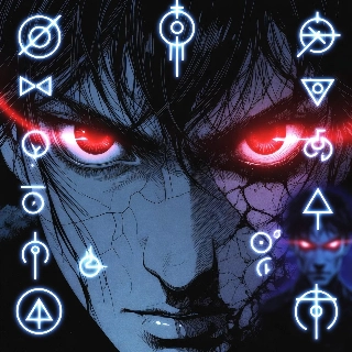 Dark Anime Villain with Red Glowing Eyes