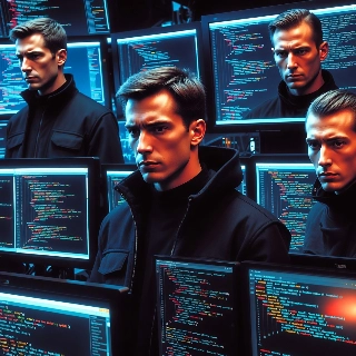 Dark Hacker Man Amid Glowing Code Screens
